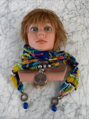 Bohemian Multicolor Scarf Necklace Bandana Silver Pendant